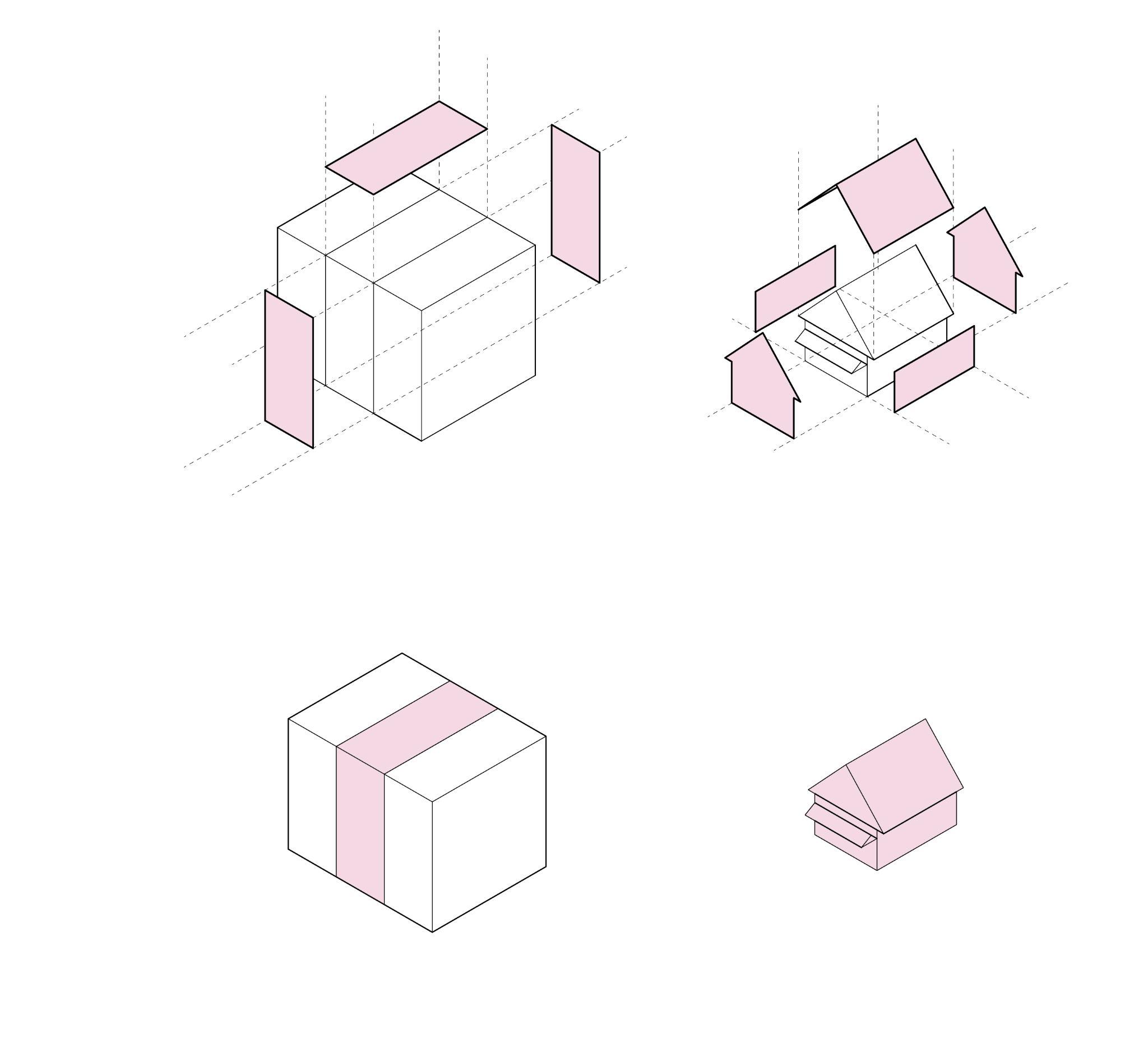 Exploded diagrams comparing exposed surfaces of an attached rowhouse and a detached house