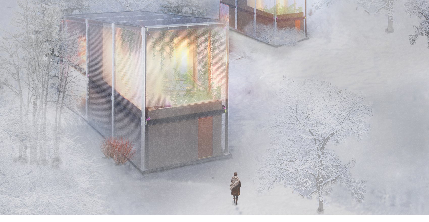 Winter Greenhouse off-grid home render