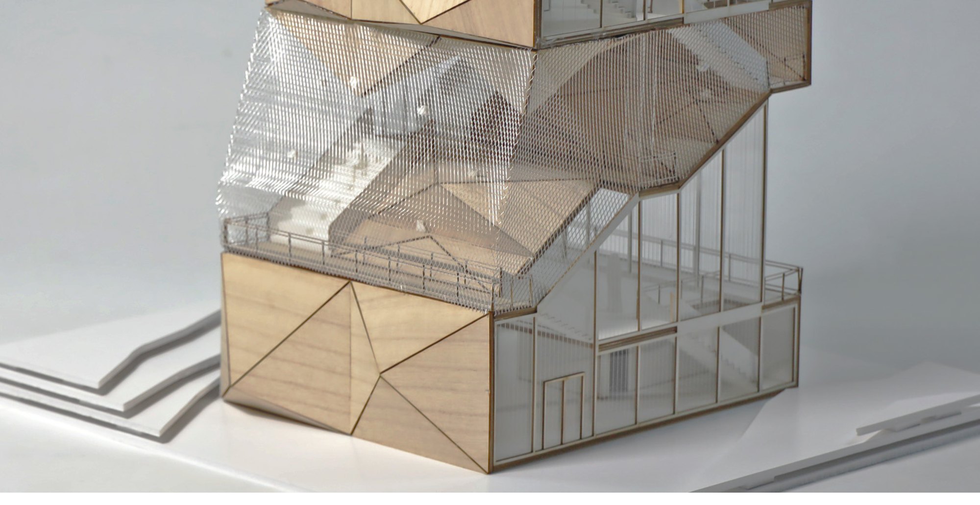 Concept model of the folded rehabilitation centre on its site.