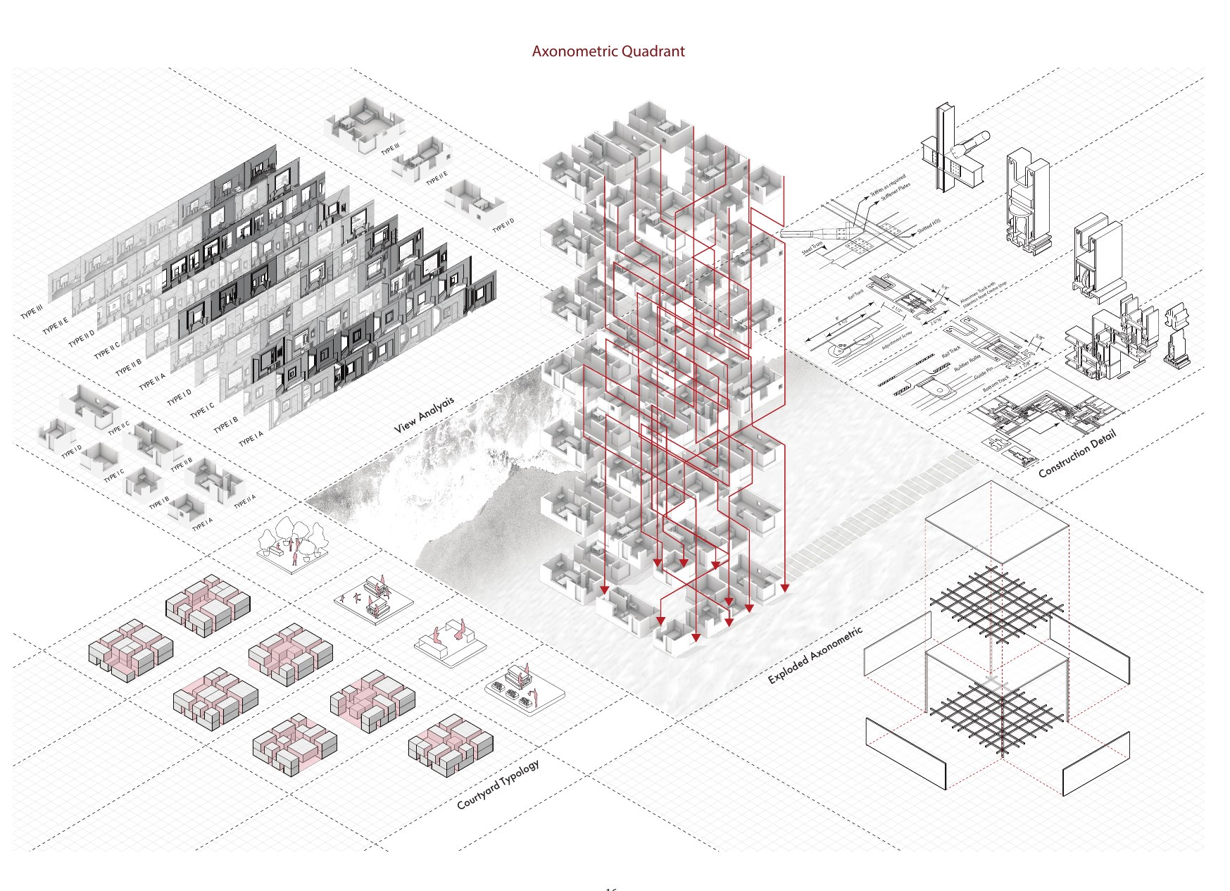 Axonometric quadrant of the changing dwelling.