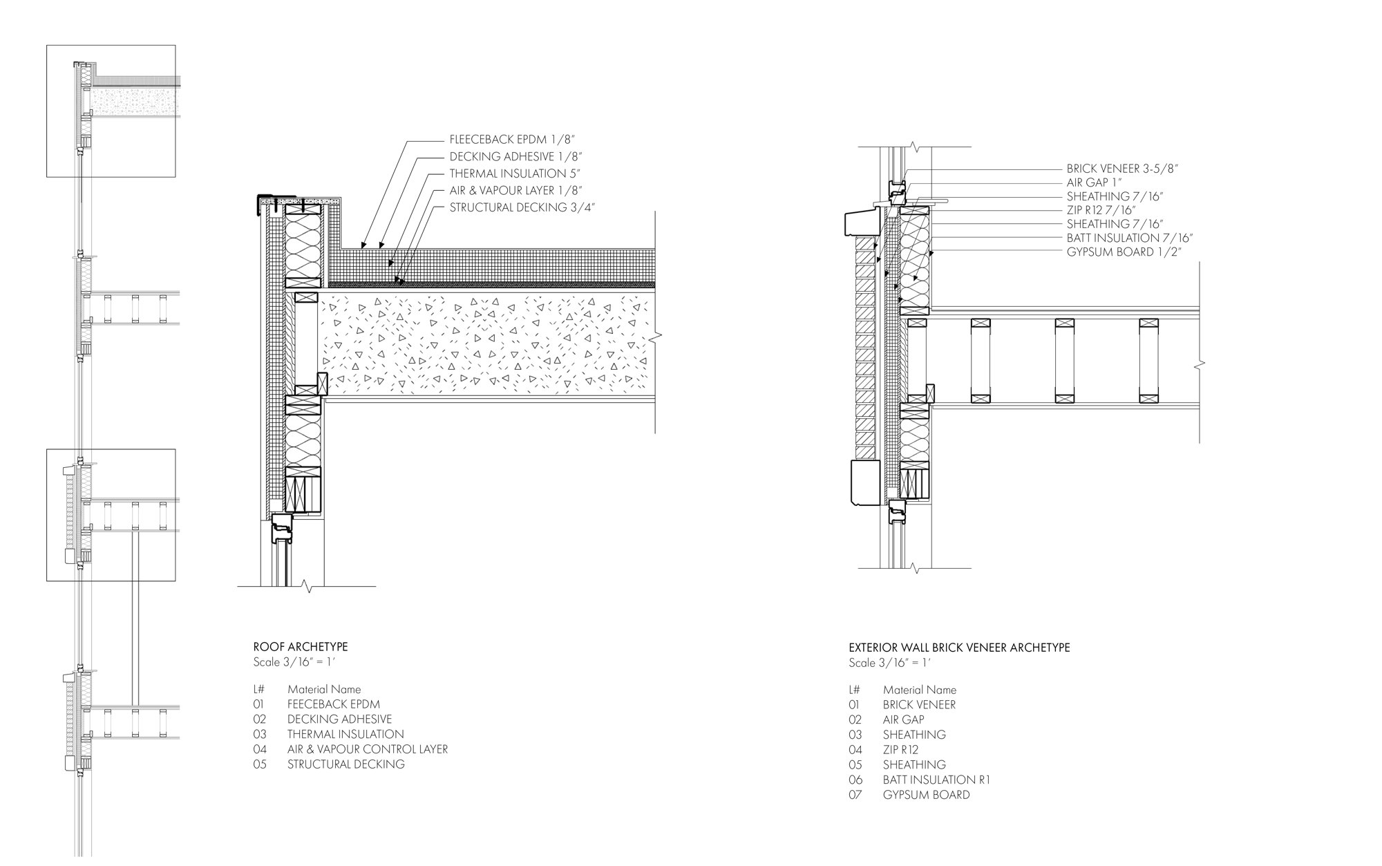 Wall-section material assemblies.